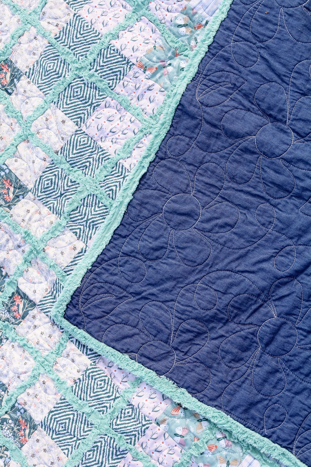 Baby Chenille Quilt Blue and Jade Baby Quilt Baby Boy Etsy