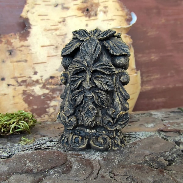 Green Man Face statue Tree Spirit Face Greenman mask Cernunnos Statue Celtic Forest god Fairy tale decor Wicca Pagan figurine Tree of Life
