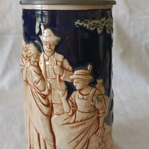 German Beer Stein with Hinged Pewter Lid