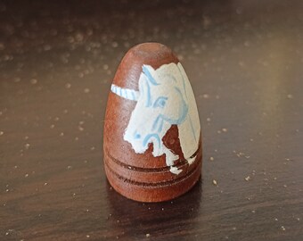 Wood Thimble with Hand Painted Unicorn