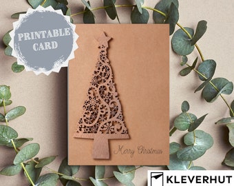 Printable Christmas greeting card instant download 7x5 inch. Christmas tree card to download