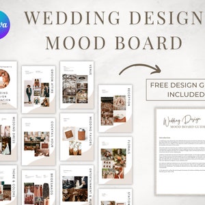 Plantilla de tablero de estado de ánimo de diseño de bodas con guía PDF adicional / Plantilla editable de Canva / Inspiración de diseño de bodas