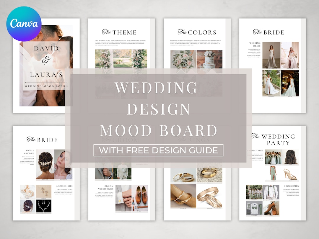 Modern Wedding Mood Board Template With Bonus Guide Canva Template Modern Wedding Mood Board Template With Bonus Guide Canva Template