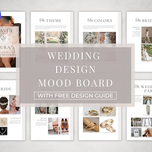 Plantilla de tablero de estado de ánimo de boda moderna con guía de bonificación / Plantilla de Canva / Inspiración de diseño de boda