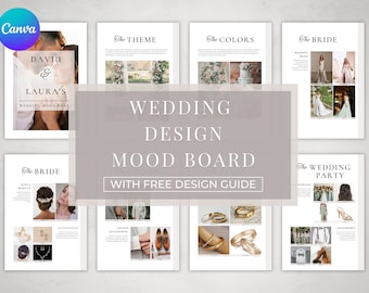 Plantilla de tablero de estado de ánimo de boda moderna con guía de bonificación / Plantilla de Canva / Inspiración de diseño de boda