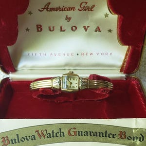 Vintage 10K Gold & Diamonds Bulova Ladies Watch, 1950s American Girl, Original Box and Papers!! Works!! SPECTACULAR, RARE, FABULOUS!!