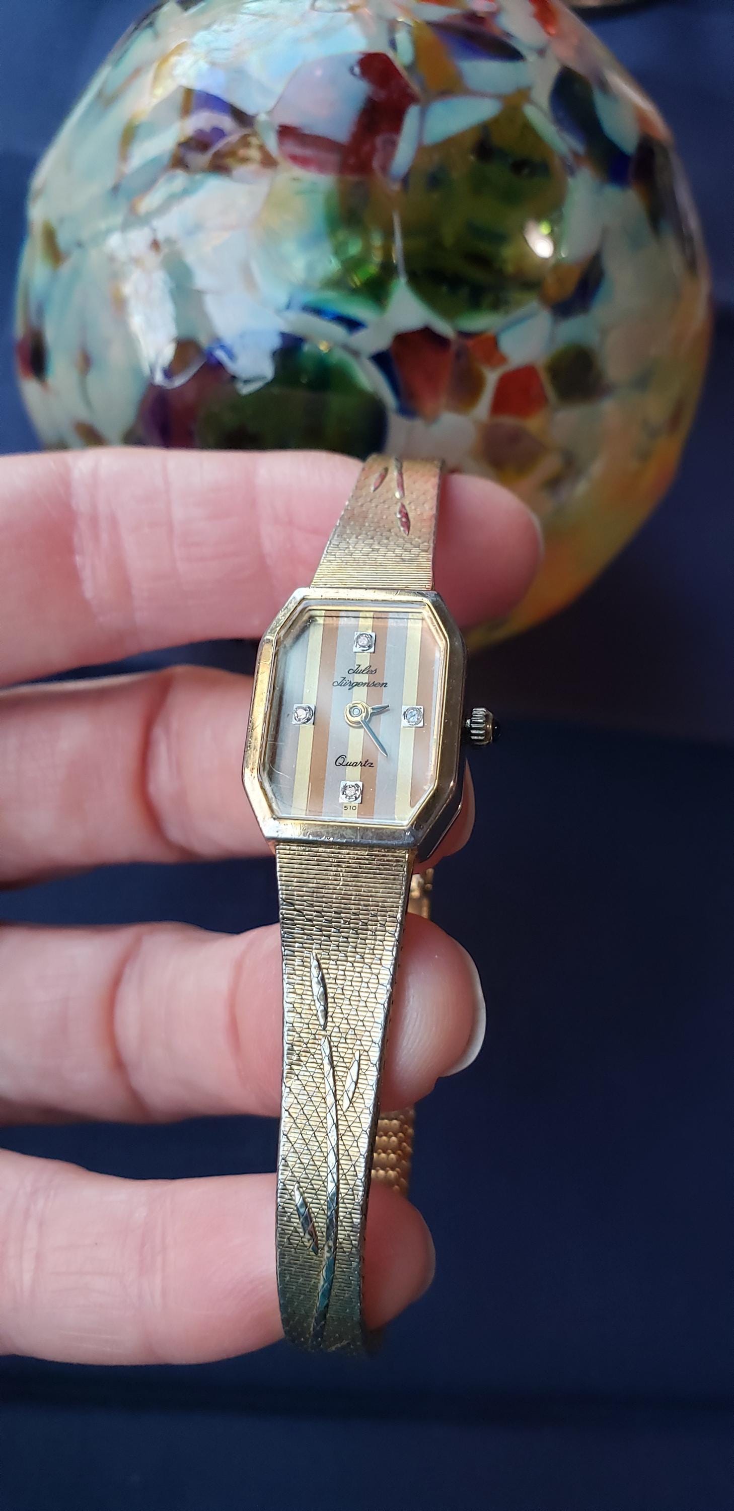 Jules Jurgensen ladies blue dial diamond to tone watch NEW BATTERY Ladies Jules Jurgensen 25mm Vintage 14K White Gold Watch  main image 2