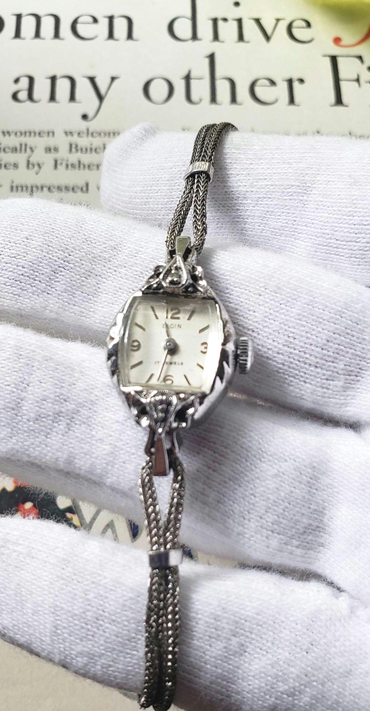 Vintage 1950s Elgin 10K Gold & Diamond Women