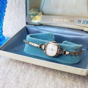 Vintage 1950&#39;s 10K Gold Elgin 19 Ladies Cocktail Watch! With Original Rare Box! 19 Jewels, Fantastic Band, Works! BEAUTIFULLY FABULOUS!