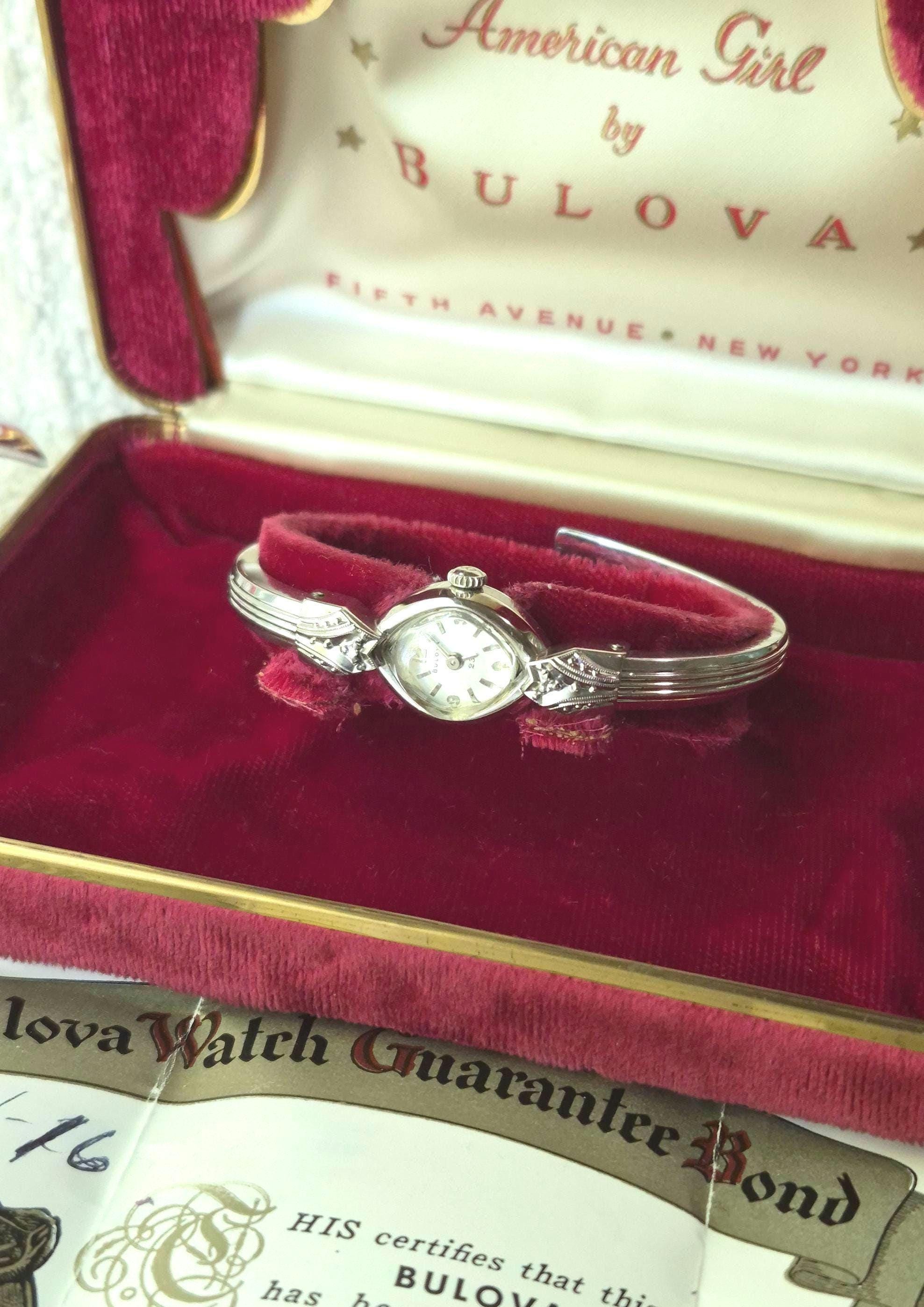 Antique Ladies Art Deco Bulova White GF Watch & Velvet Bulova Presentation Box Art Deco Bulova Box - Etsy main image 4