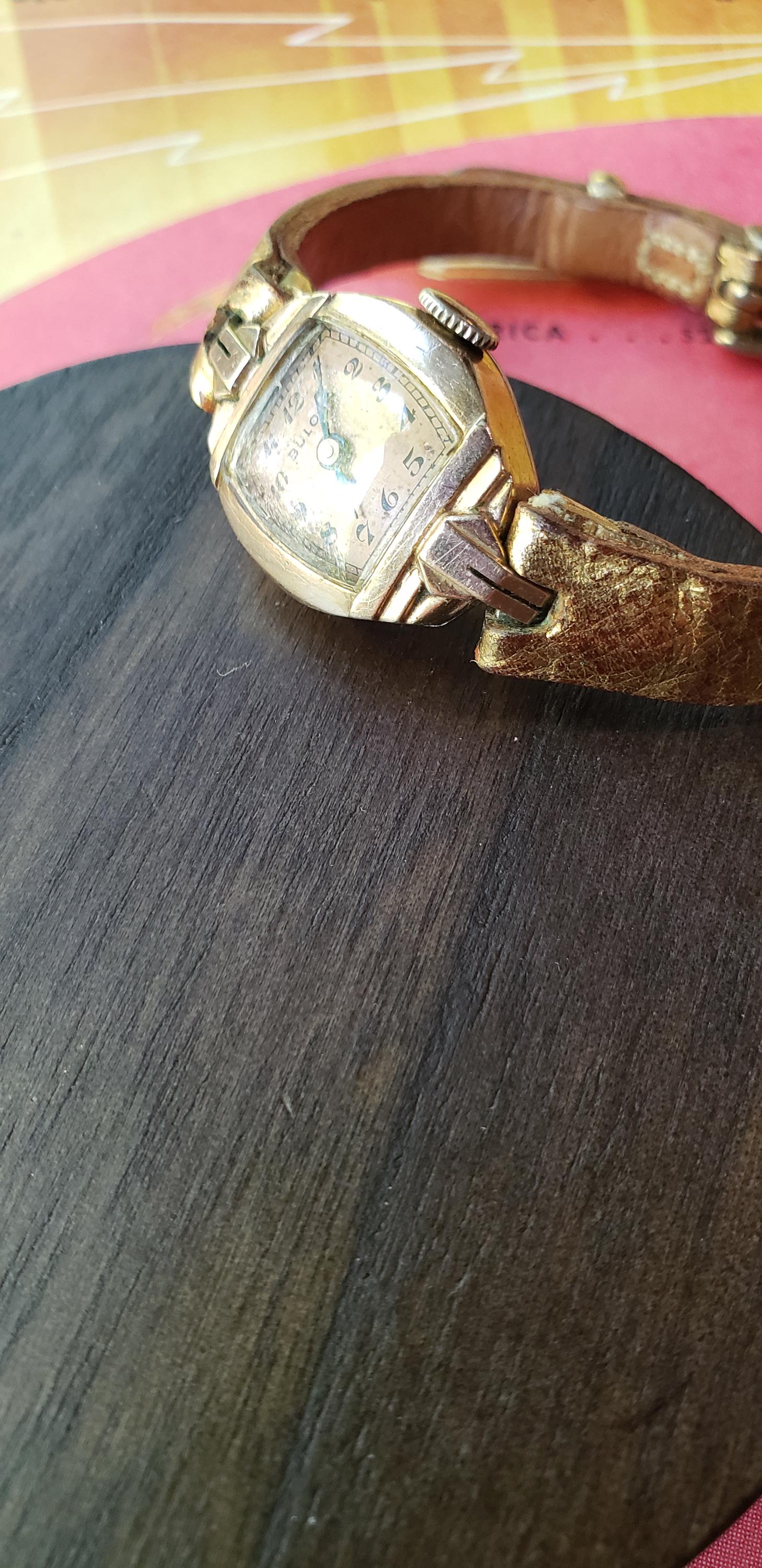 VINTAGE 10k rose gold plated art deco flower Bulova watch face Vintage 1930s Bulova Art Deco Ladies Cocktail Watch 10K Rose  main image 4
