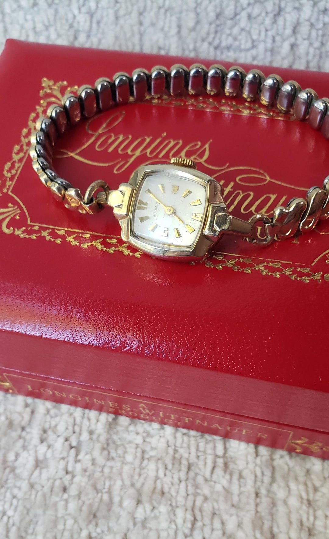 387 稼働　LONGINES ウィットナー　レディース　スクエア　1Pダイヤ Vintage 1940s Wittnauer Longines 10K Gold Ladies Mechanical