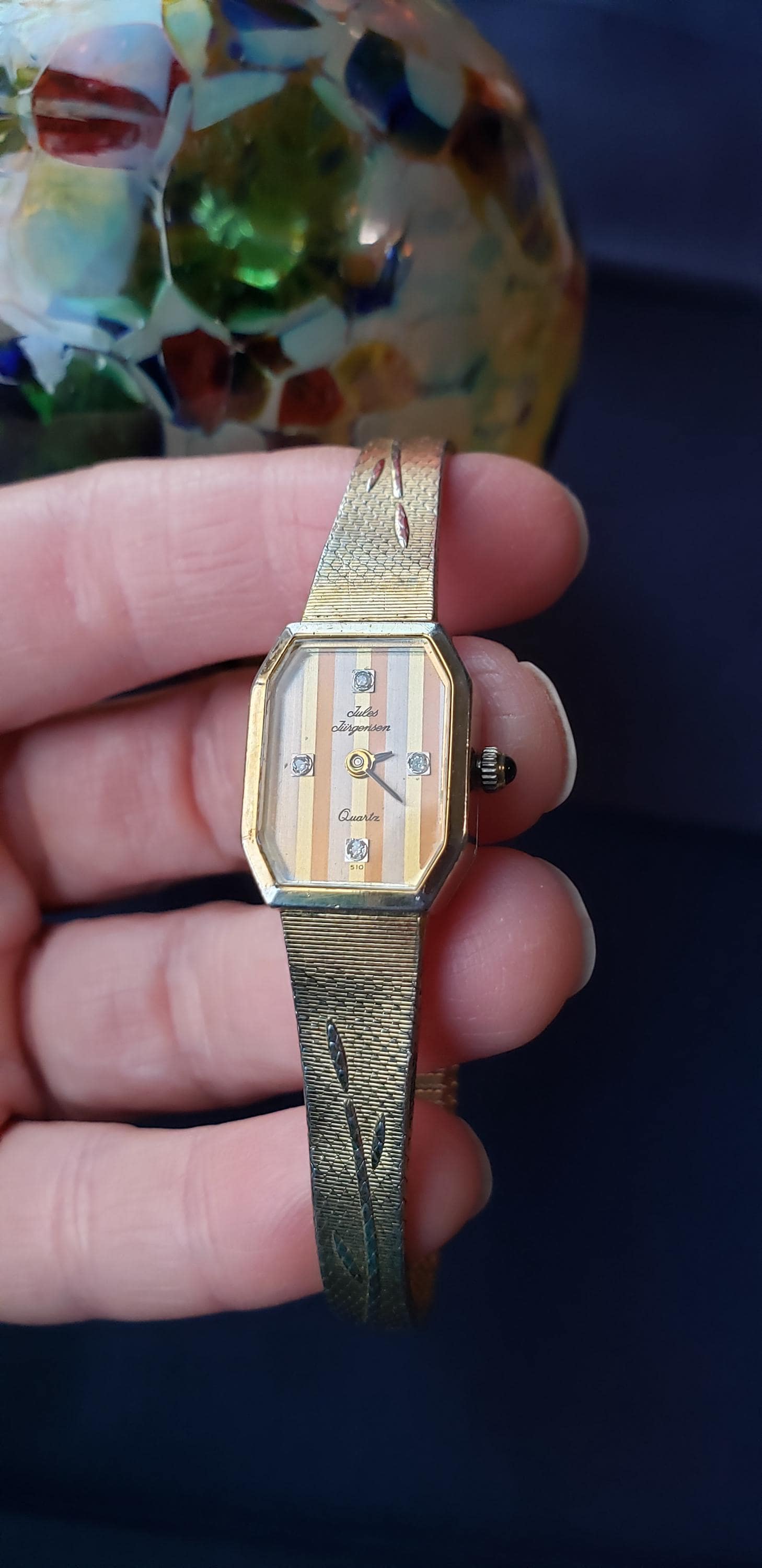 Vintage Jules Jurgensen Ladies Diamond Watch Gold Striped  display picture 3