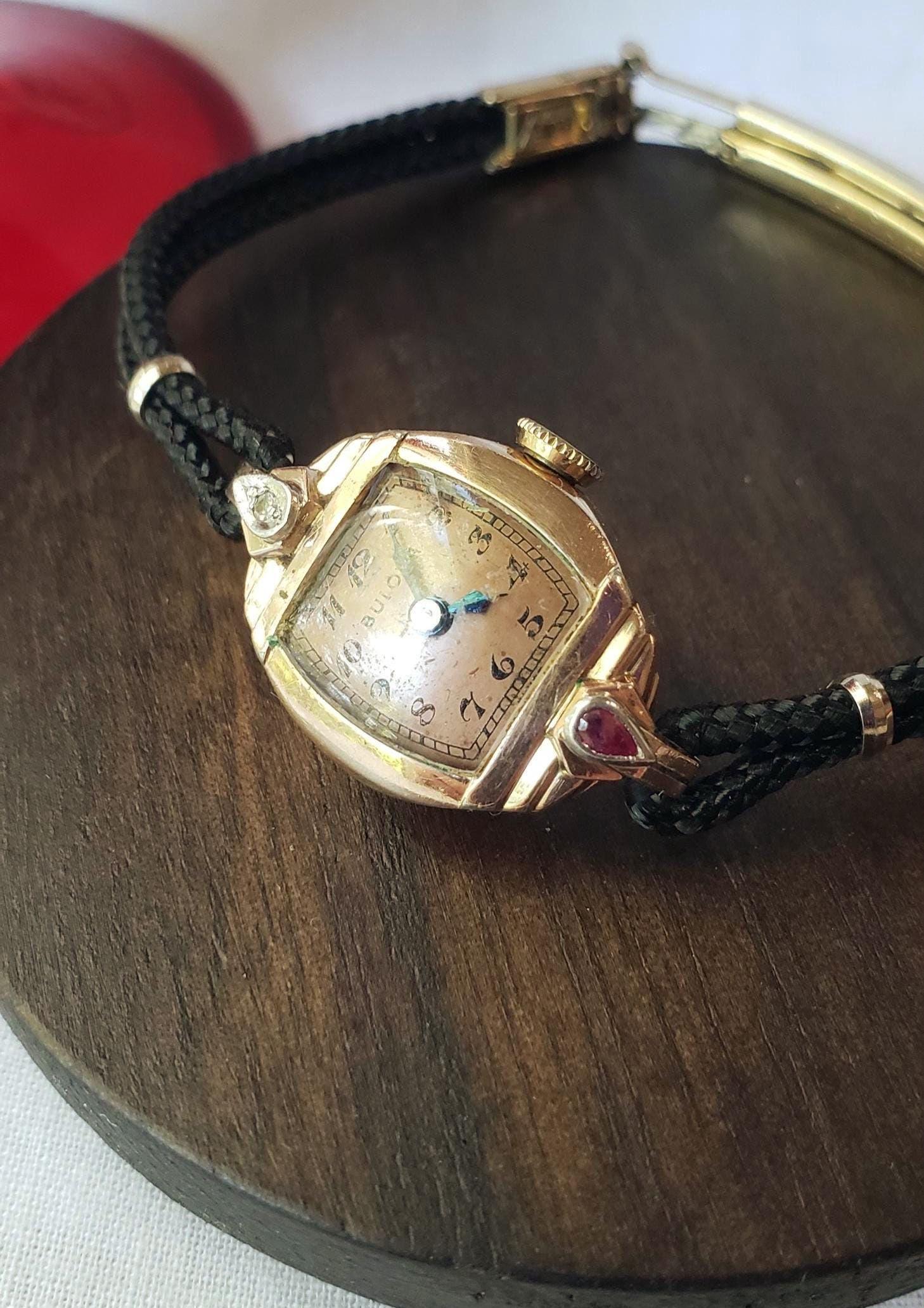 Vintage Bulova Ruby & Diamond Ladies Mechanical Cocktail 