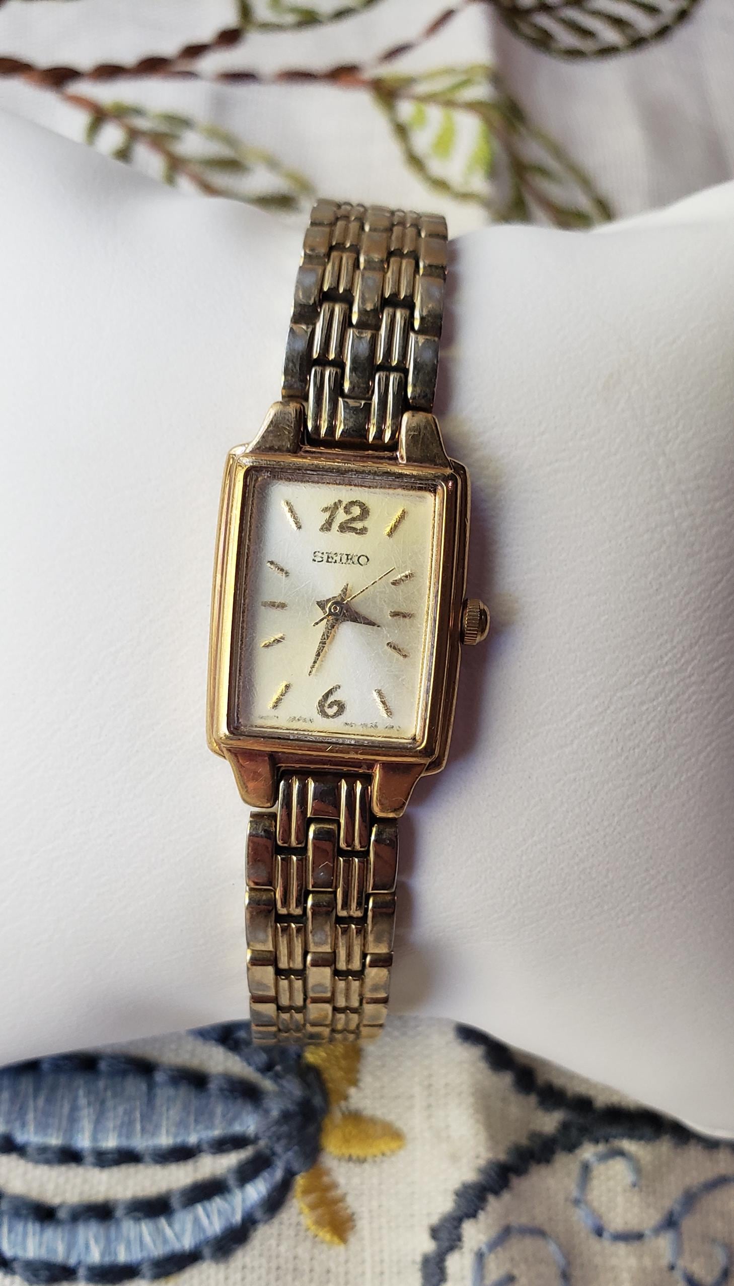 Vintage Seiko Tank Ladies Watch Gold Tone Champagne Dial New