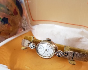 Midcentury 10k RG Diamond Accent Elgin Cocktail Watch Vintage Lady Elgin Cocktail Watch 10k GF Diamond Accents 6 1  main image 2