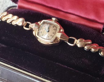 Vintage Bulova 1940s Ladies Mechanical Cocktail Watch 10K Rose Gold, Swiss Made! Works! LOVELY!!