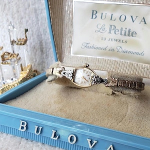Vintage Bulova La Petite 10K Gold & Diamonds Ladies Mechanical Cocktail Watch in Original Box! 23 Jewels! WORKS!! RARE!! STUNNING!!!