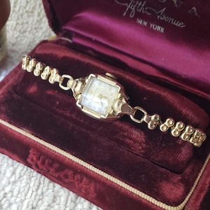 Vintage 1940s Bulova 10K Gold Art Deco Ladies Mechanical Cocktail Watch, Original Box, 17 Jewels, Swiss! Works! RARE, STUNNING & FABULOUS!!