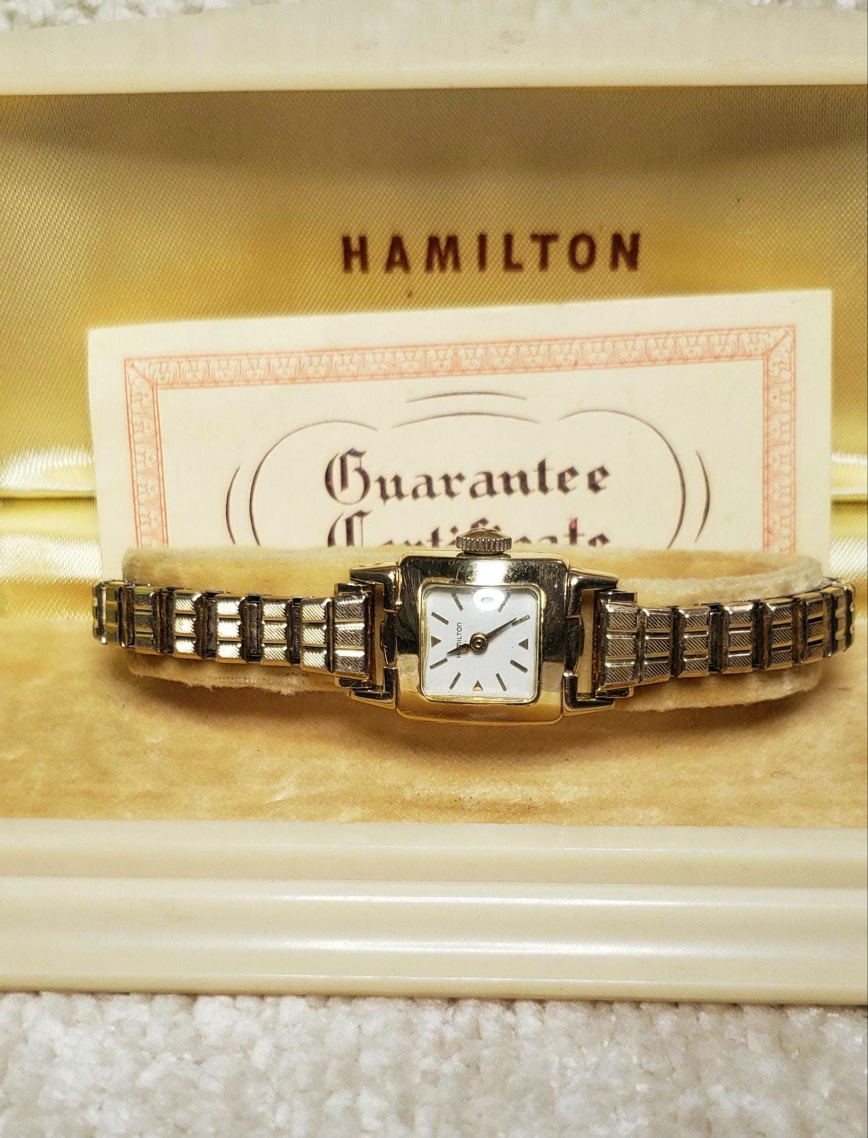 Vintage 1950s 10K Gold Hamilton Ladies Cocktail Watch W/ Box 