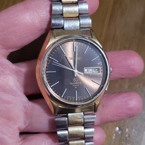 Vintage Seiko Men&#39;s Watch 4004 SQ Quartz. 1970&#39;s Early Quartz Watch, Brown Dial, Original Seiko Band! New Battery, Works Great!!