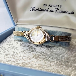 Vintage 10K Gold & Diamonds Bulova La Petite Ladies Mechanical Cocktail Watch in Original Box! 23 Jewels! RARE!! WORKS!! STUNNING!!!