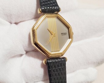 Vintage 1980s Seiko Octagonal Gold Ladies Watch! New Battery 