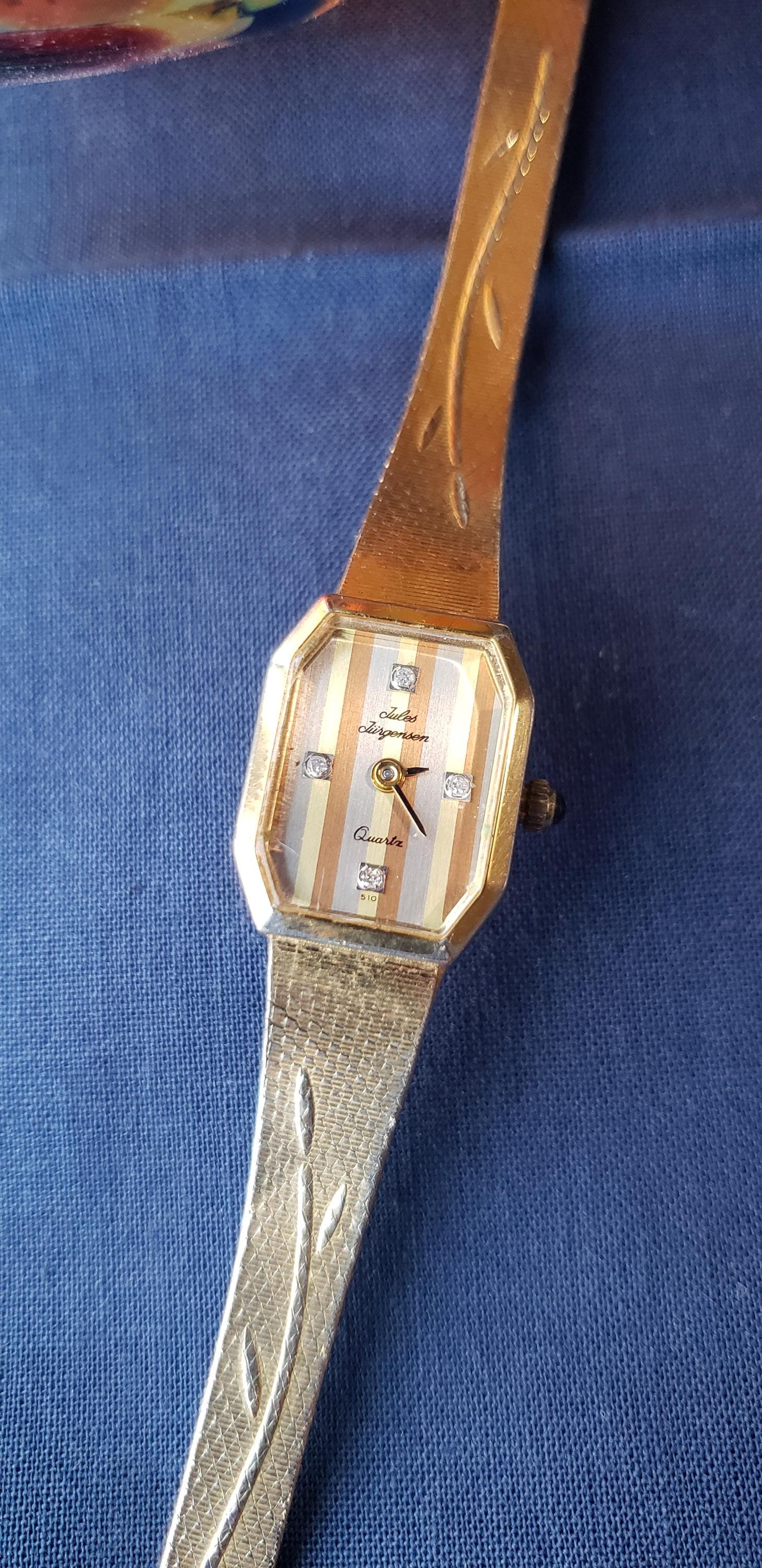 Vintage Jules Jurgensen Ladies Diamond Watch Gold Striped 