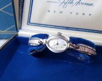 Vintage 10K Gold Bulova Ladies Mechanical MCM Cocktail Watch With BOXES!! Striped Bezel! Near Mint! Works! RARE!!