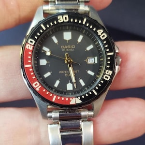 Vintage Casio Pepsi Bezel Quartz Watch 1980s Diver Style LD-200