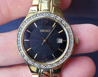 Vintage Amethyst & Diamond Gold Tone Ladies Watch, Madison 