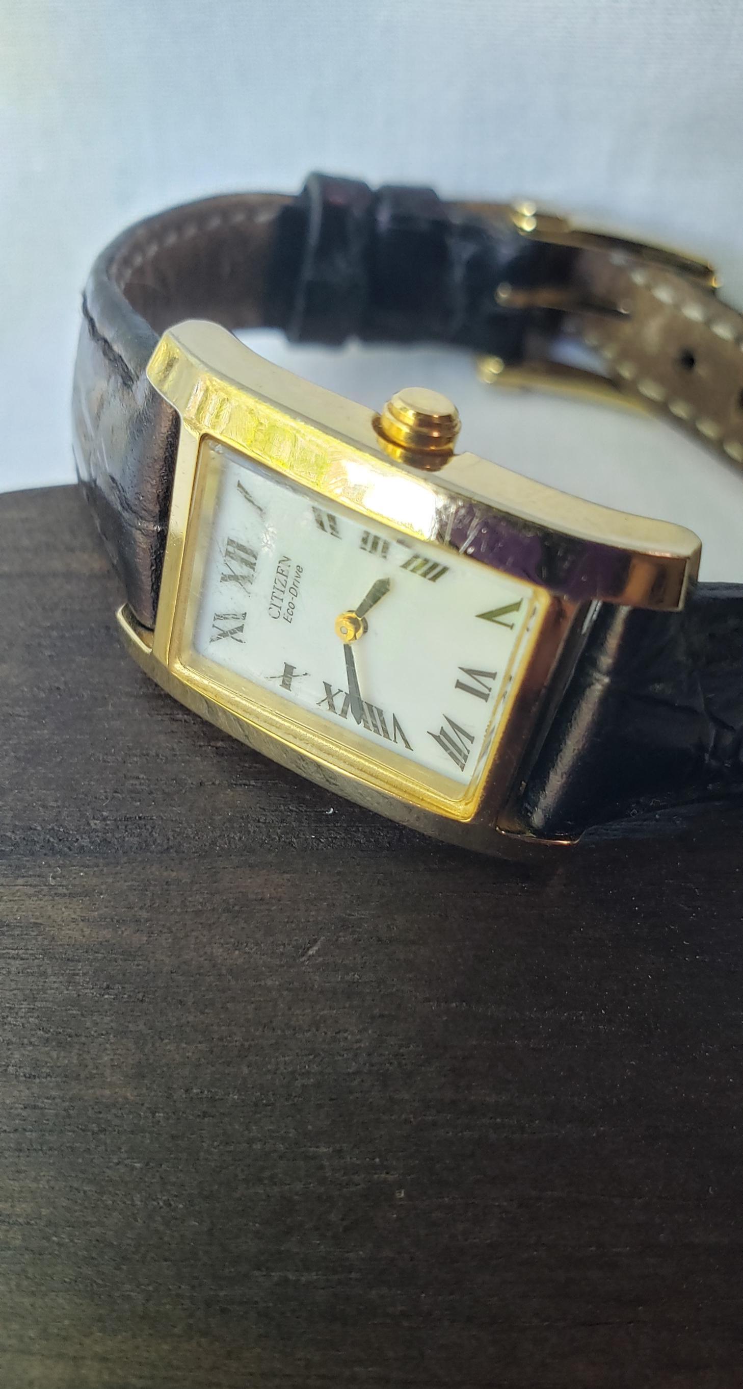 Vintage Gold Citizen Eco-drive Tank Ladies Watch! Black 