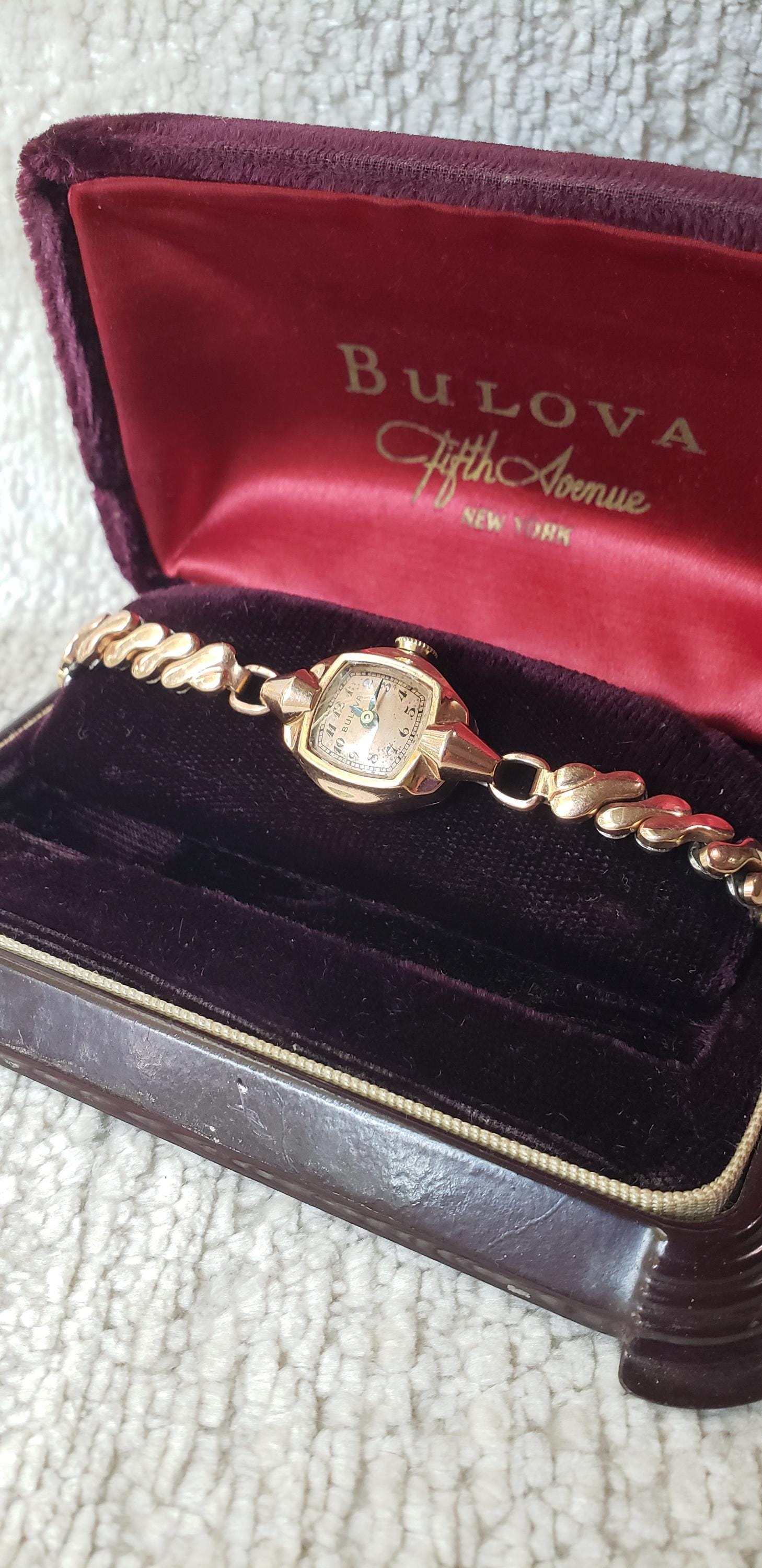 Vintage Bulova 1940s Ladies Mechanical Cocktail Watch 10K Rose 