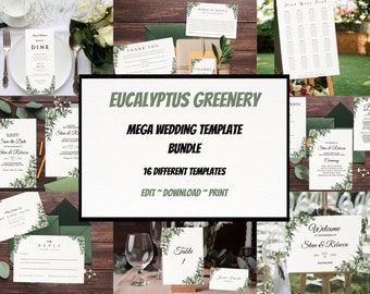 Wedding Invitation Template Mega Bundle Set, Ameilia Greenery Wedding Invite Template, Instant Download, Printable Wedding Bundle Template