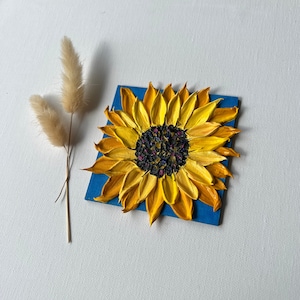 peinture de fleurs texturées, peinture d'empâtement miniature, souvenir d'art ukrainien, peinture de tournesol originale, art mural texturé coloré 3d