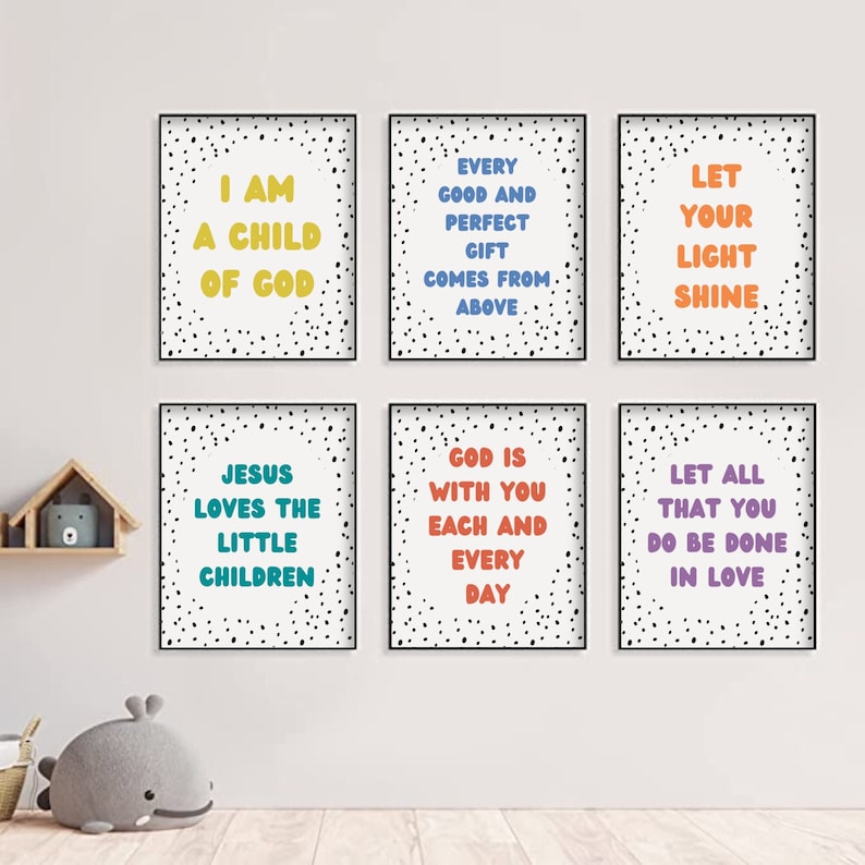 Christian Nursery Wall Art Set of 6 Gallery Wall Prints Kids Room