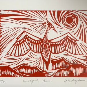 Small Japanese Red-crowned Crane (Linocut)