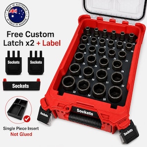 Packout Socket Tray 29pc - Metric Deep Sockets + Hidden AirTag Pocket | Fits 48-22-8435 | Numbered Bores | Single-Piece PETG