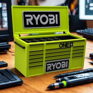 RYOBI Tool Box Pen Holder – Desk Organiser for Tradies & Tool Lovers | Perfect Gift for Dad - 3D Printed Home Improvement