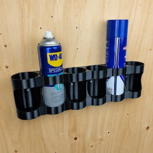 Porta bombolette spray in PETG, con 4/6 scomparti per bombolette aerosol da 70 mm, prodotto in Australia.