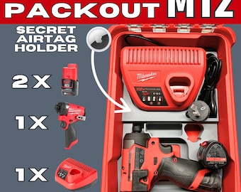 Organizador de taladro y batería Milwaukee Packout M12 - Compartimento oculto para AirTag