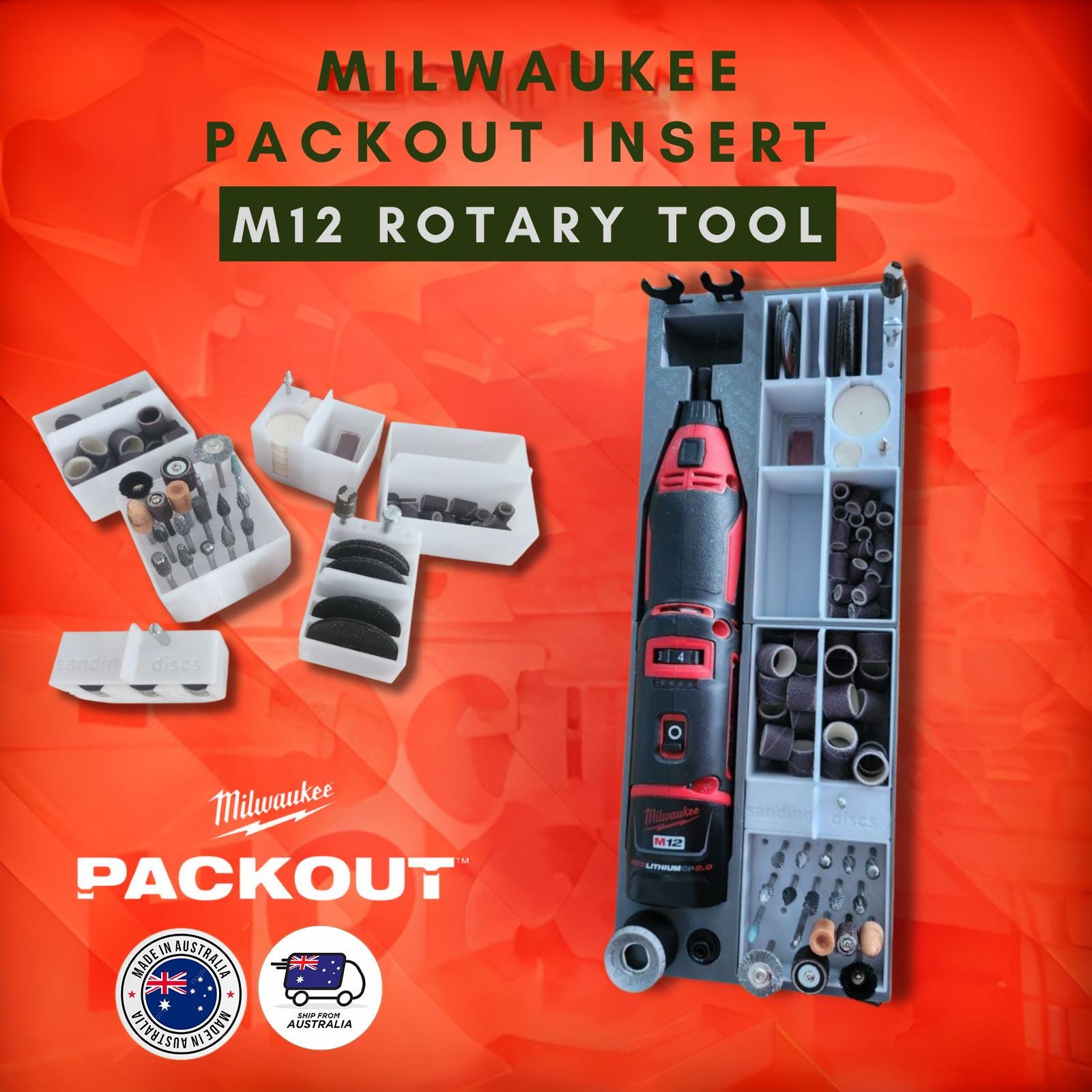 Insert Mousse Protection Packout Pour Marteau Perforateur M12 Fuel (2416-20) - Organiseur Rouge Côté Droit Compatible Milwaukee Packout