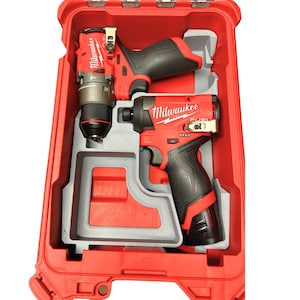Milwaukee Packout Insert – M12 FUEL Drill & Impact Holder – Hidden AirTag Compartment Fits Compact Organiser 48-22-8435 | 3D Printed Tools
