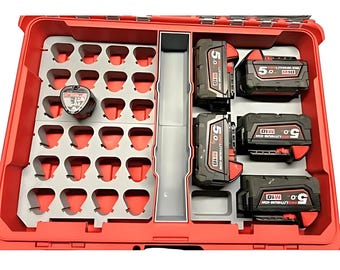 Milwaukee M18 & M12 Battery Holder Packout Insert - Stores 25 Batteries