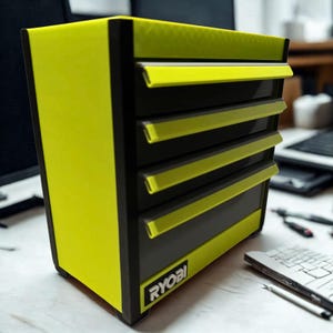 Ryobi Mini Desktop Toolbox – 4 Drawer Chest | Perfect Gift for Dad or Husband | 3D Printed Mini Tool Storage - Home Improvement