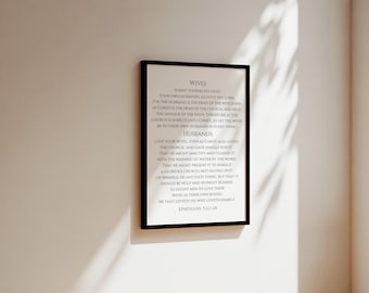 Printable Christian Wall Art, Christian Marriage Scripture, Ephesians 5:22-28, Husbands And Wives Passage, Christian Gift Idea for Wedding