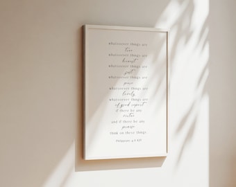Christian Wall Art Printable, Philippians 4:8 KJV, Bible Verses Wall Art, Modern Christian Art