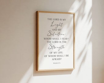 Psalm 27:1, de heer is mijn licht en mijn redding, afdrukbare christelijke muurkunst, bijbelvers kunst aan de muur, christelijk cadeau-idee