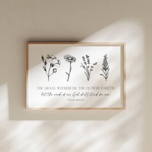 Isaiah 40:8, The Grass Withereth The Flower Fadeth, Printable Christian Wall Art With Scripture,Modern Christian Home Decor With Bible Verse