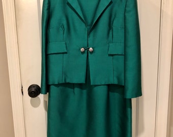 Vintage Sheath Cocktail Dress w/ Jacket, Green, Size 12, Mort Shrader